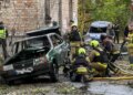 РФ обстреляла Печерский район Киева: загорелся автомобиль во дворе, пострадали 5 человек. ФОТО